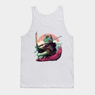 Cat Samurai Japanese Katana Tank Top